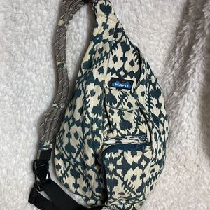 Kavu sling Rope Bag canvas  beige and deep blue blot color padded stitch logo